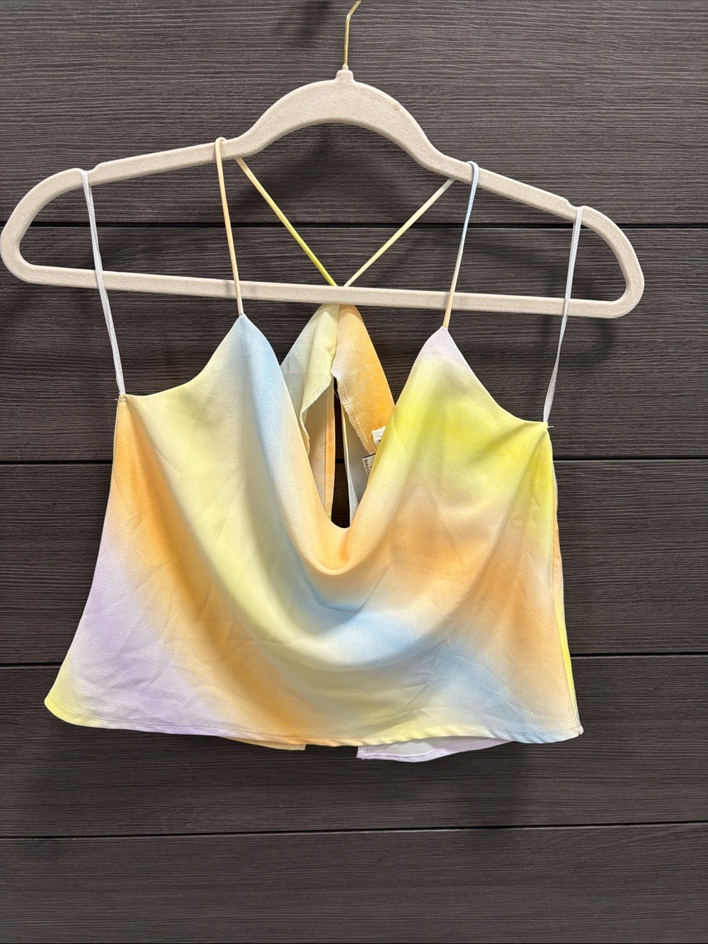HYFVE Pastel Tie-Dye Cowl Neck Spaghetti Strap Top